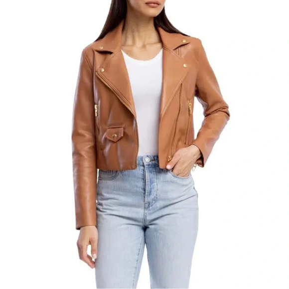 Blank NYC Jackets & Blazers - Blank NYC Women’s Medium Faux Leather Moto Biker Motorcycle Jacket in Camel Tan